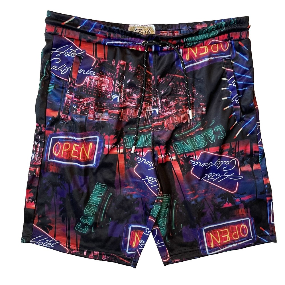 Fresh Prints of Bel Air Mens Draw String Neon Sign Print Multi Colored Shorts, M